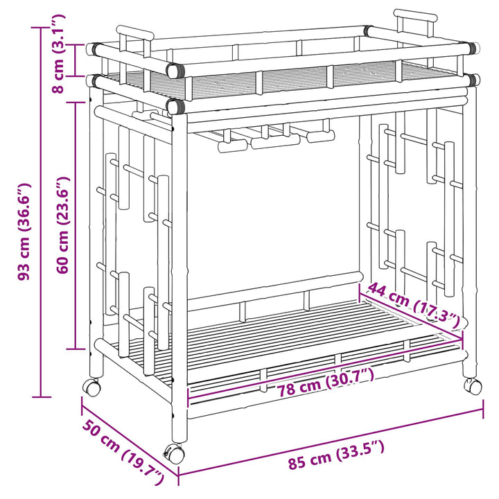 Vinvogn med hjul Naturfarvet 85 x 50 x 93 cm Bambus