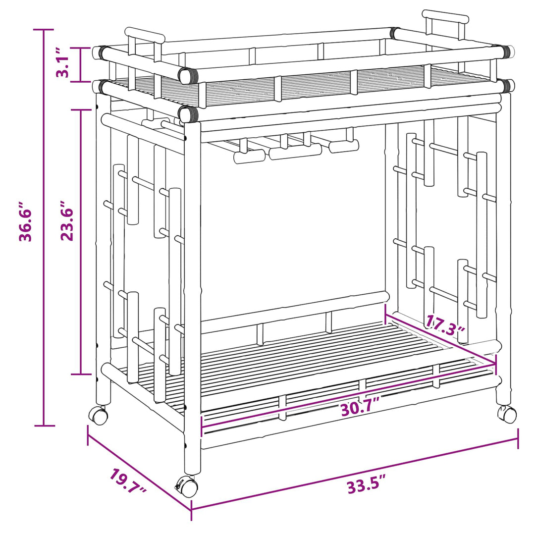 Vinvogn med hjul Naturfarvet 85 x 50 x 93 cm Bambus