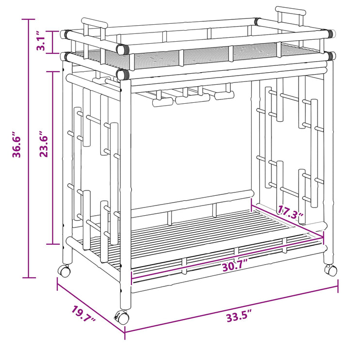 Vinvogn med hjul Naturfarvet 85 x 50 x 93 cm Bambus