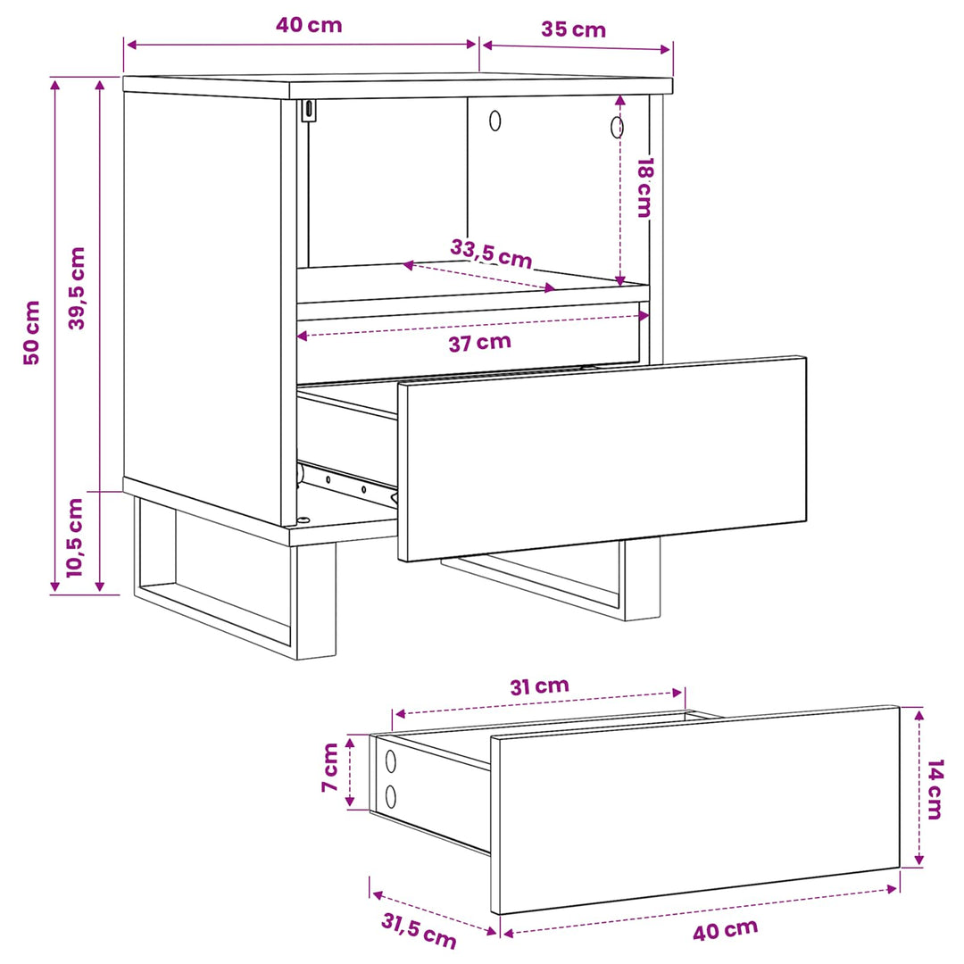 Sengeskab Sort eg 40 x 35 x 50 cm Konstrueret træ