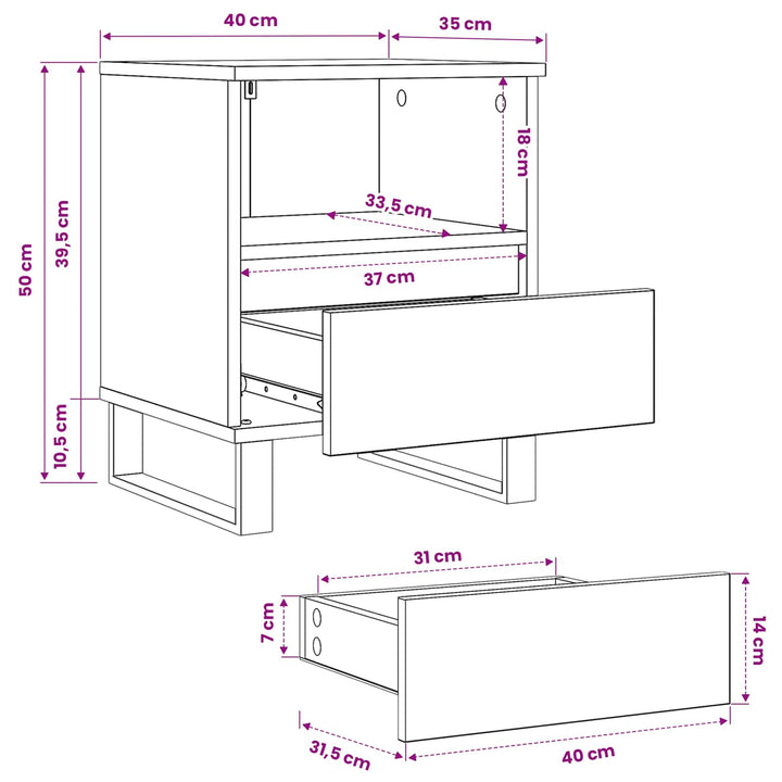 Sengeskab Sort eg 40 x 35 x 50 cm Konstrueret træ