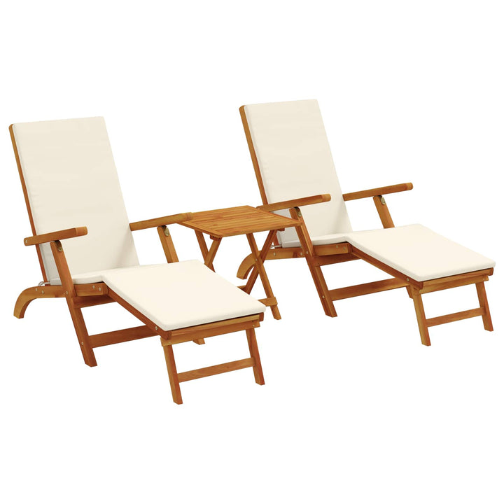 Reclinerende og foldbar liggestol 3 stk. Massivt Akacietræ