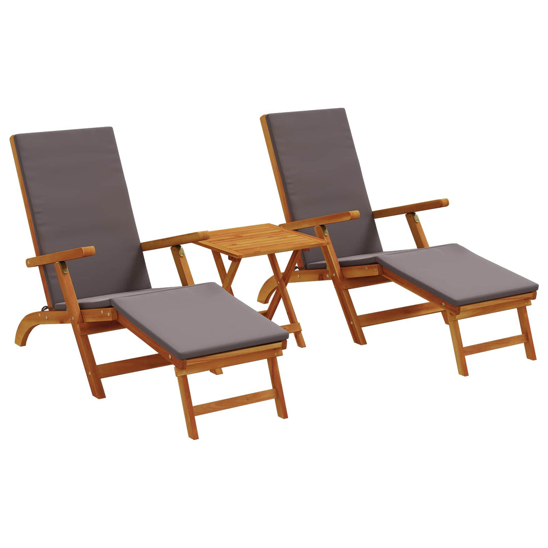 Reclinerende og foldbar liggestol 3 stk. Massivt Akacietræ