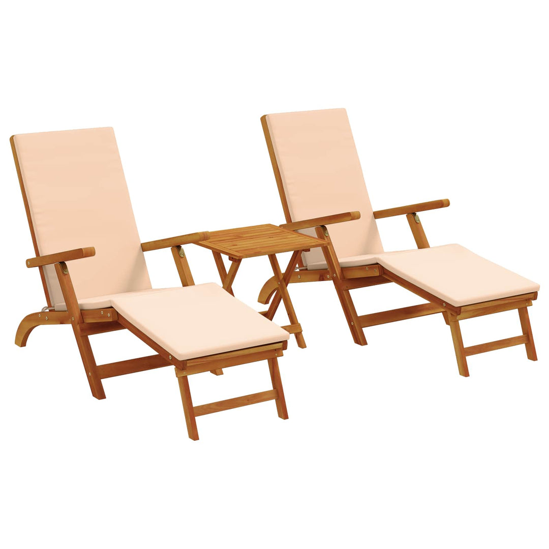Reclinerende og foldbar liggestol 3 stk. Massivt Akacietræ