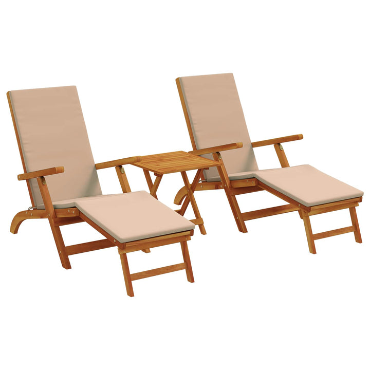 Reclinerende og foldbar liggestol 3 stk. Massivt Akacietræ
