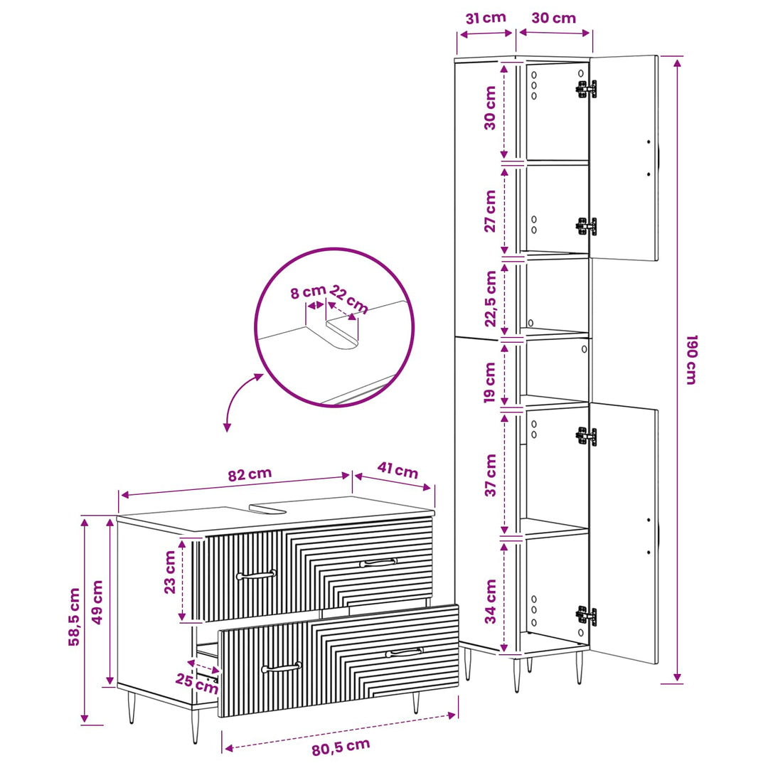2 Deles Badeværelsesskab Sæt HAARLEM Gammelt træ