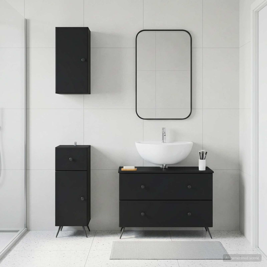 3-delt badeværelses skab sæt BREDA Sort Konstrueret træ