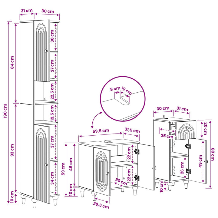3-delt badeværelses skab sæt ALKMAAR Konstrueret træ