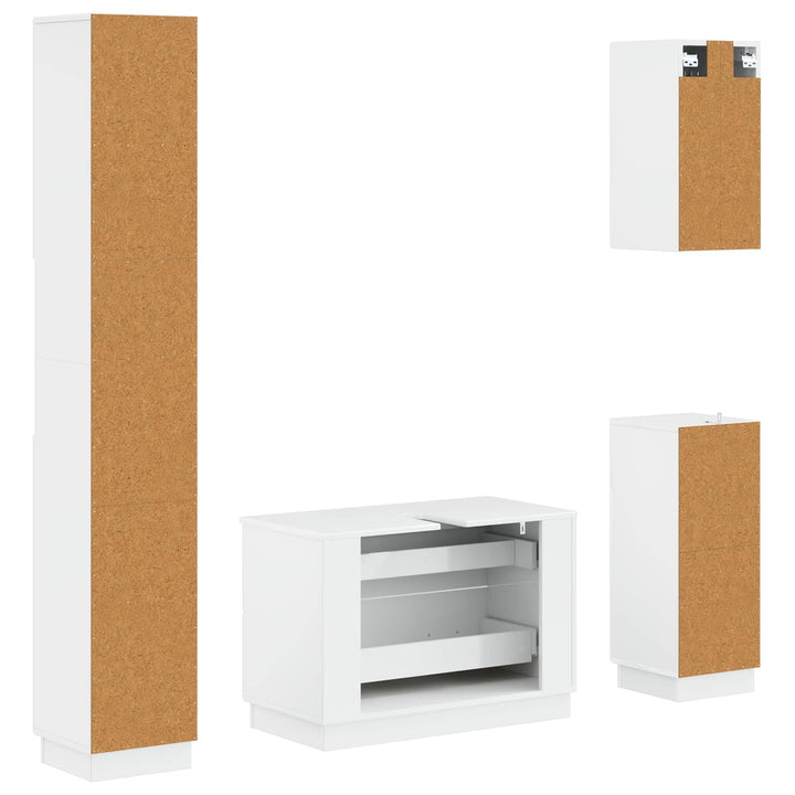 4 Dele Badeværelsesskab Sæt HOORN Hvid højglans Konstrueret træ
