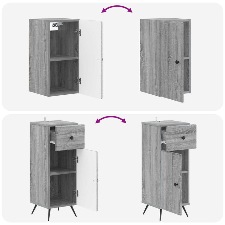 4 Dele Badeværelsesskab Sæt BREDA Grå Sonoma Konstrueret træ