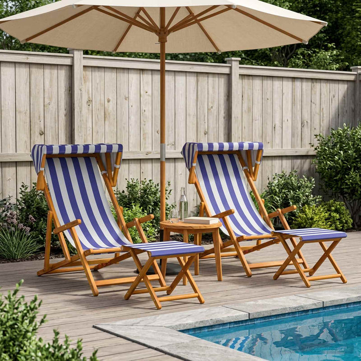 Havestol 4 pcs 3 position Massiv Eucalyptus Træ Blå og Hvid