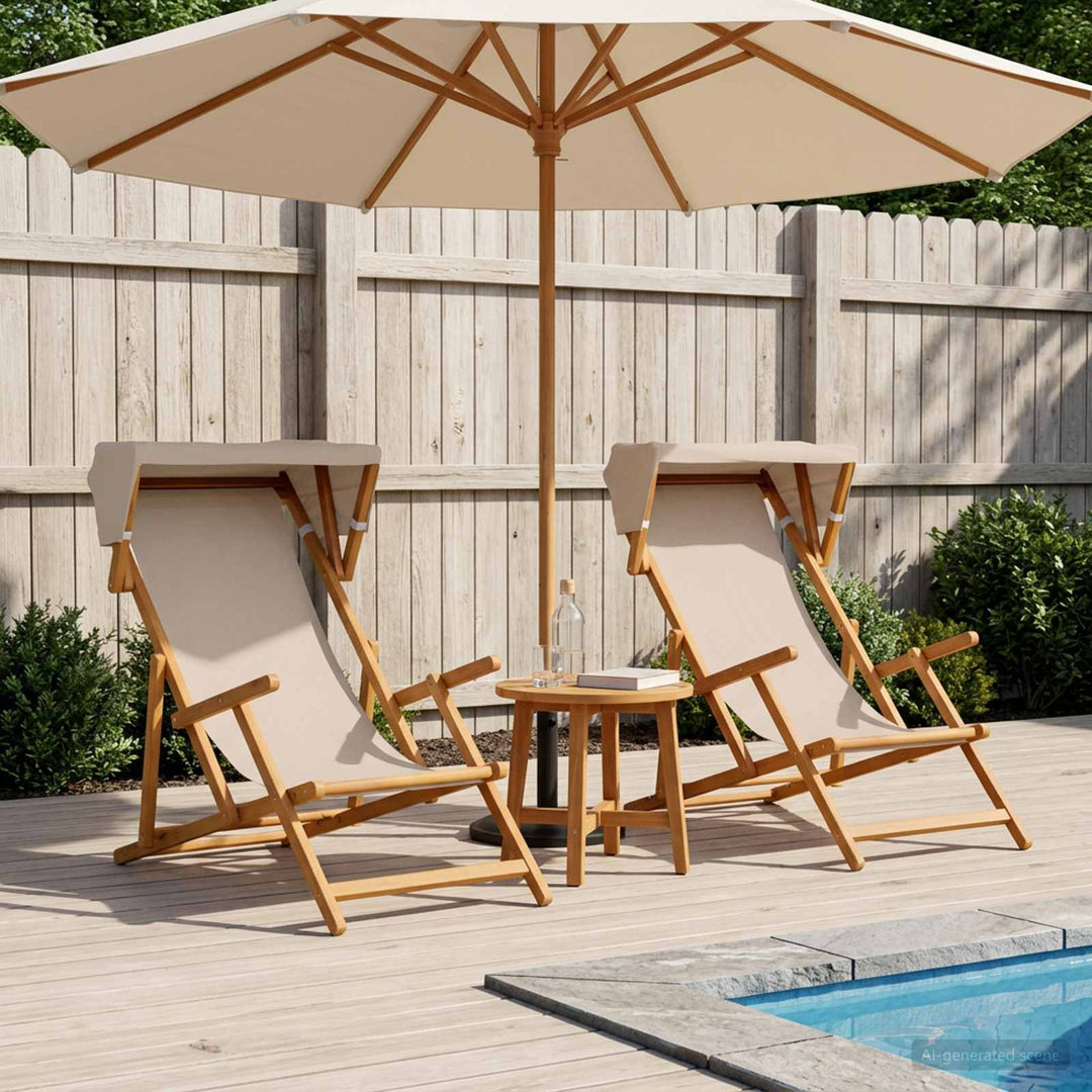 Havestol 2 pcs 3 position Massiv Eucalyptus Træ Beige