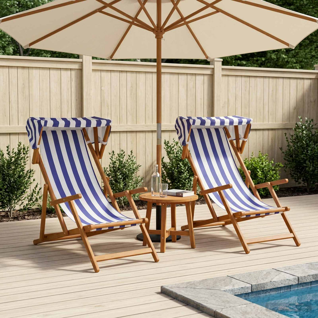 Havestol 2 pcs 3 position Massiv Eucalyptus Træ Blå og Hvid