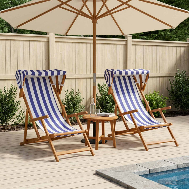 Havestol 2 pcs 3 position Massiv Eucalyptus Træ Blå og Hvid