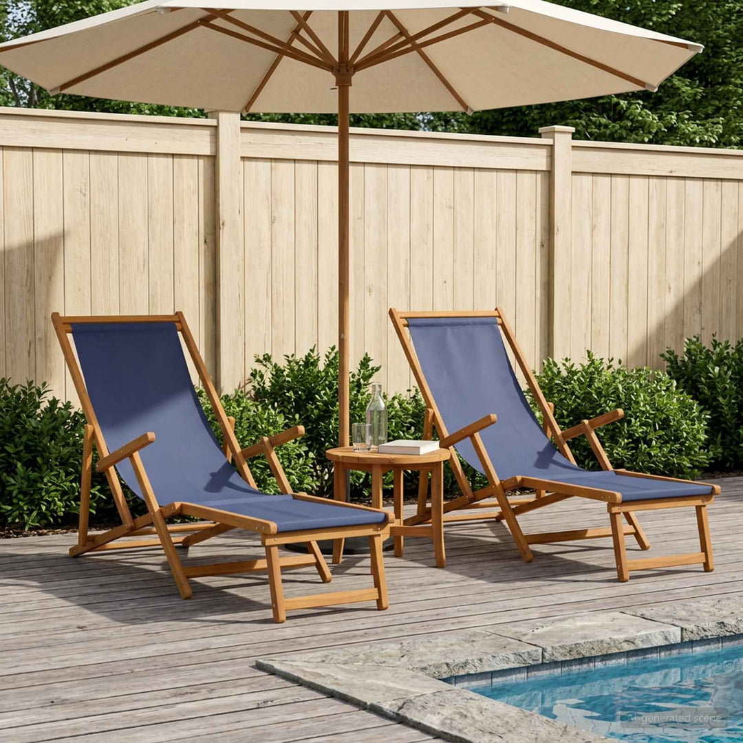 Foldestol 2 pcs 3 position Massiv Eucalyptus Træ Blå