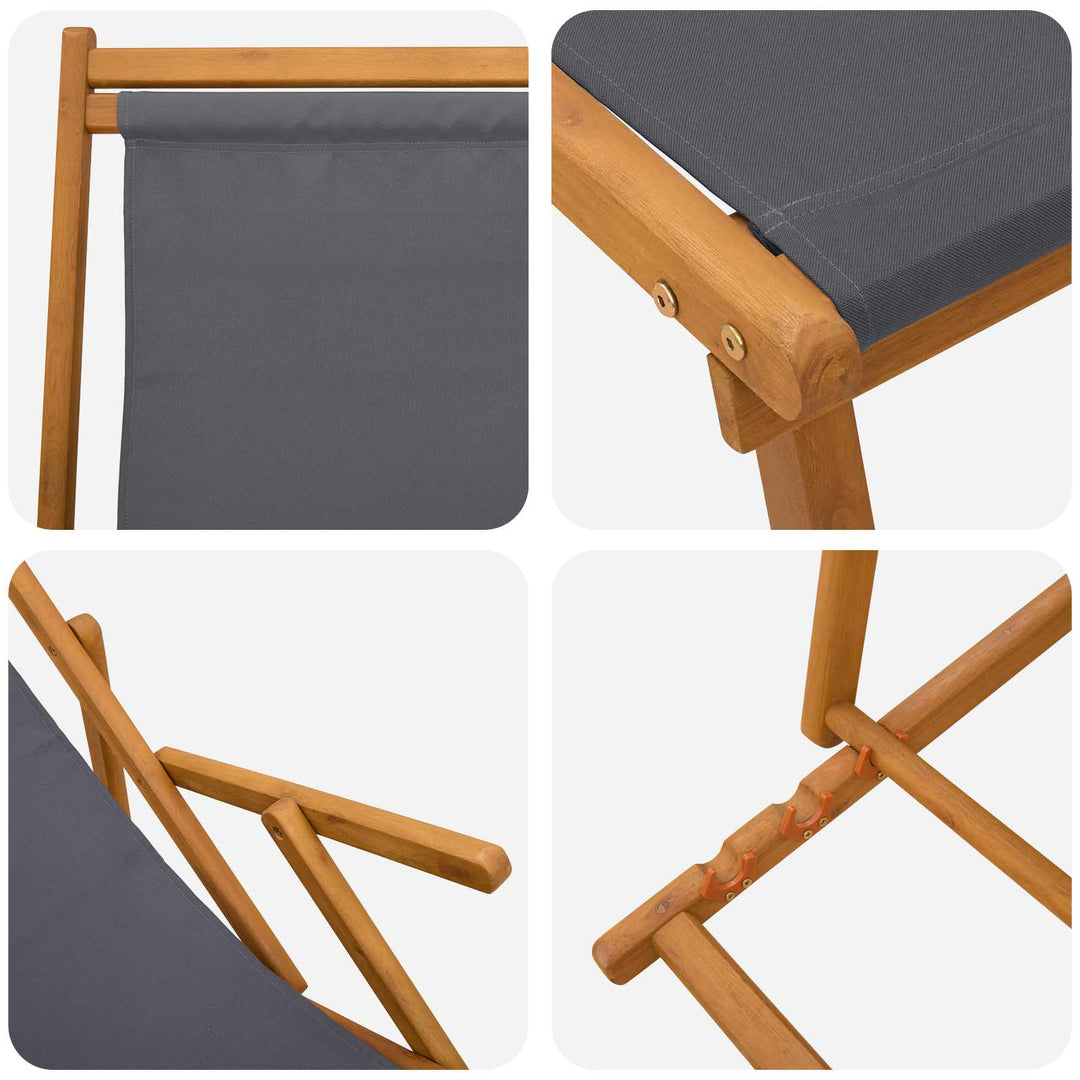 Foldestol 2 pcs 3 position Massiv Eucalyptus Træ Grå