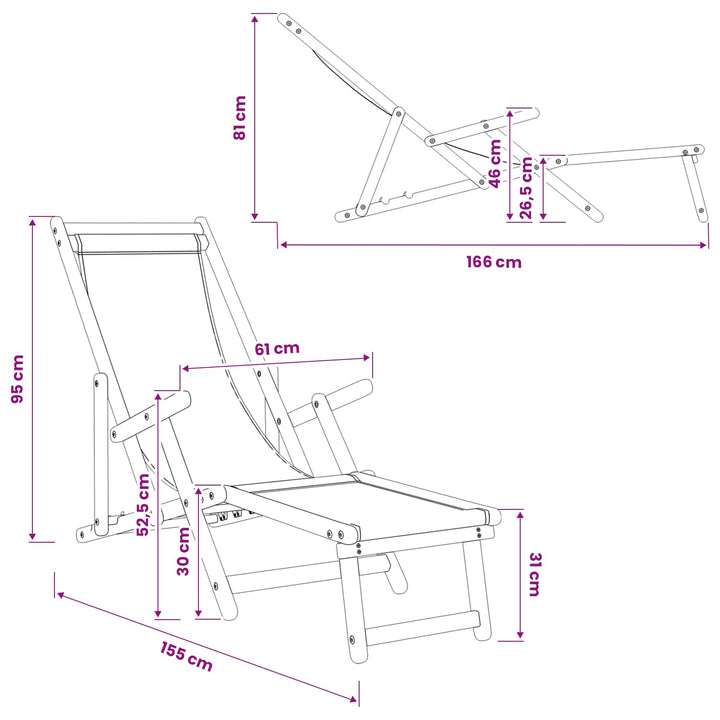 Foldestol 2 pcs 3 position Massiv Eucalyptus Træ Sort