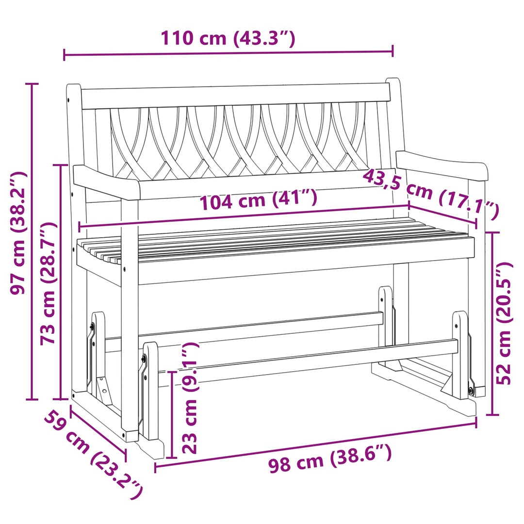 Havestol Gliderbænk Naturfarvet 110 x 59 x 97 cm