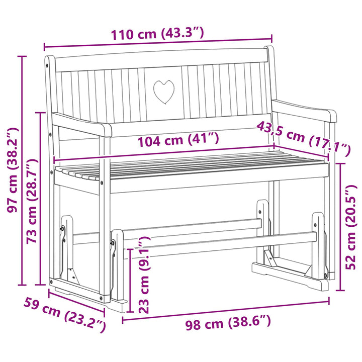 Havestol Gliderbænk Naturfarvet 110 x 59 x 97 cm