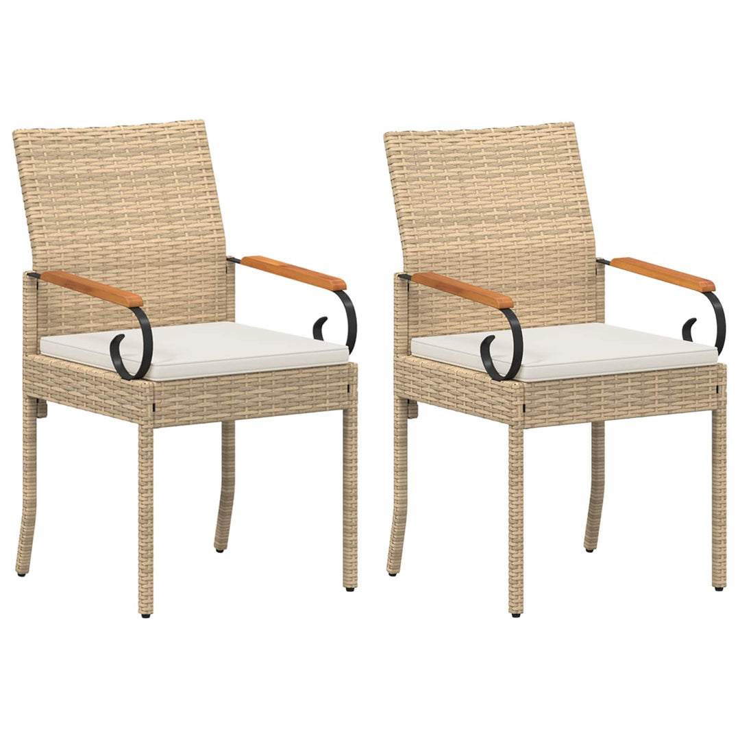 Havestole 2 stk. Beige og cremehvid Polyrattan og akacietræ