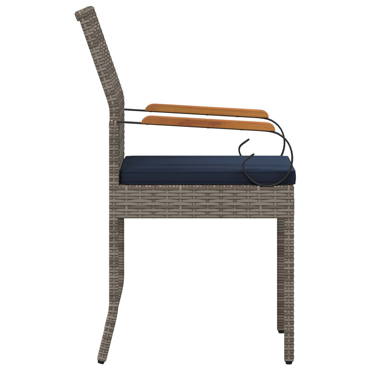 Havestole 2 stk. Grå og Marineblå Polyrattan og akacietræ