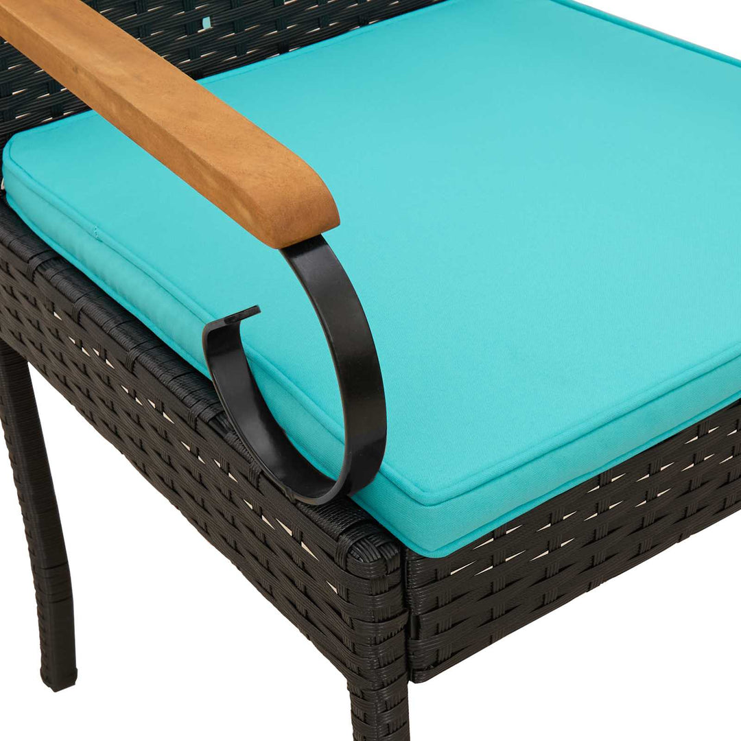 Havestole 2 stk. Sort og turkis Polyrattan og akacietræ