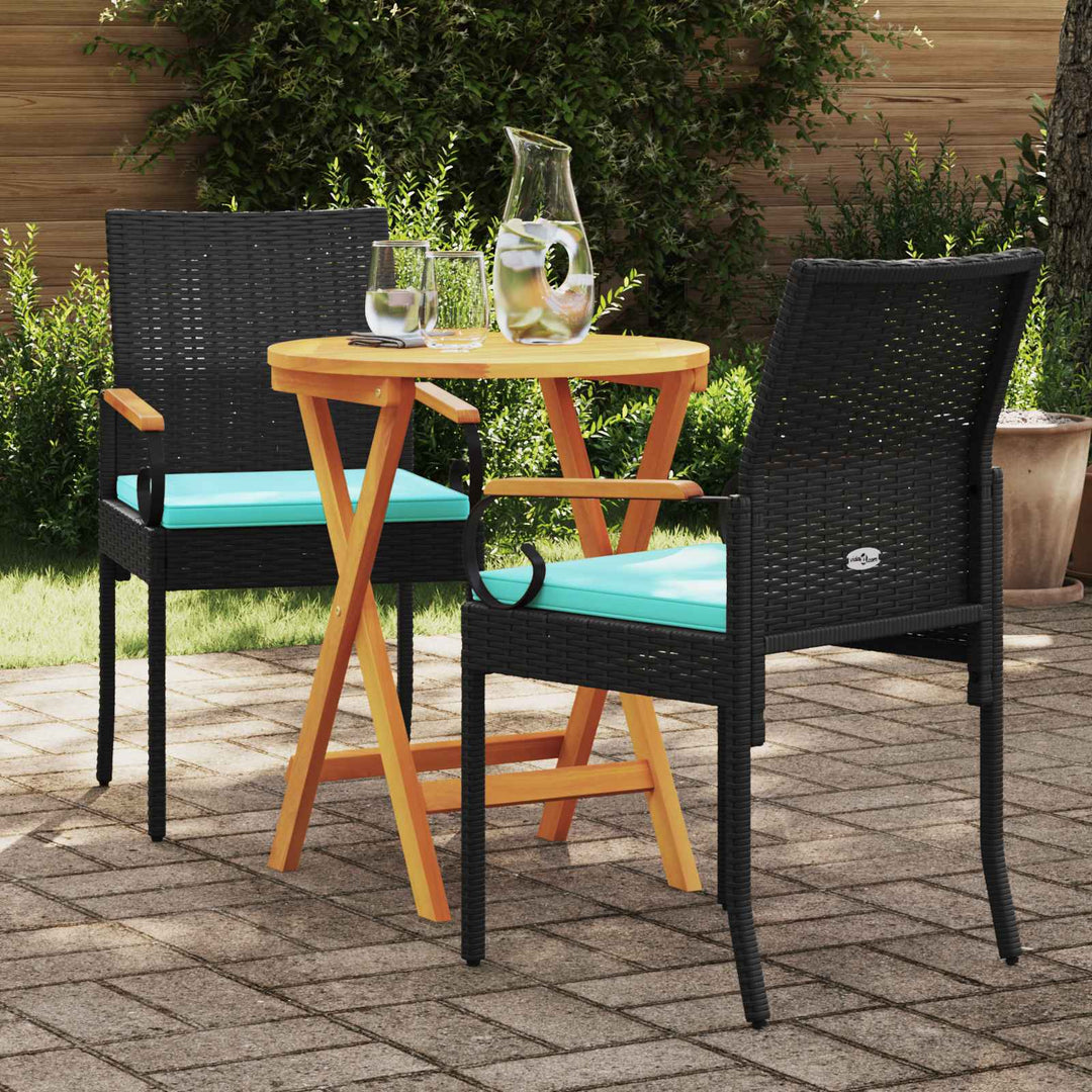 Havestole 2 stk. Sort og turkis Polyrattan og akacietræ