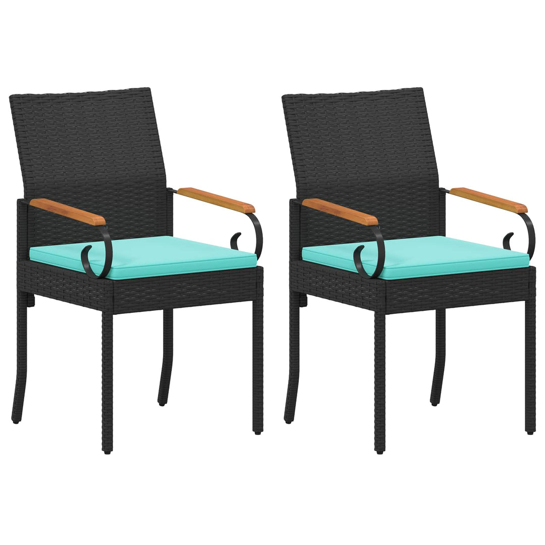 Havestole 2 stk. Sort og turkis Polyrattan og akacietræ