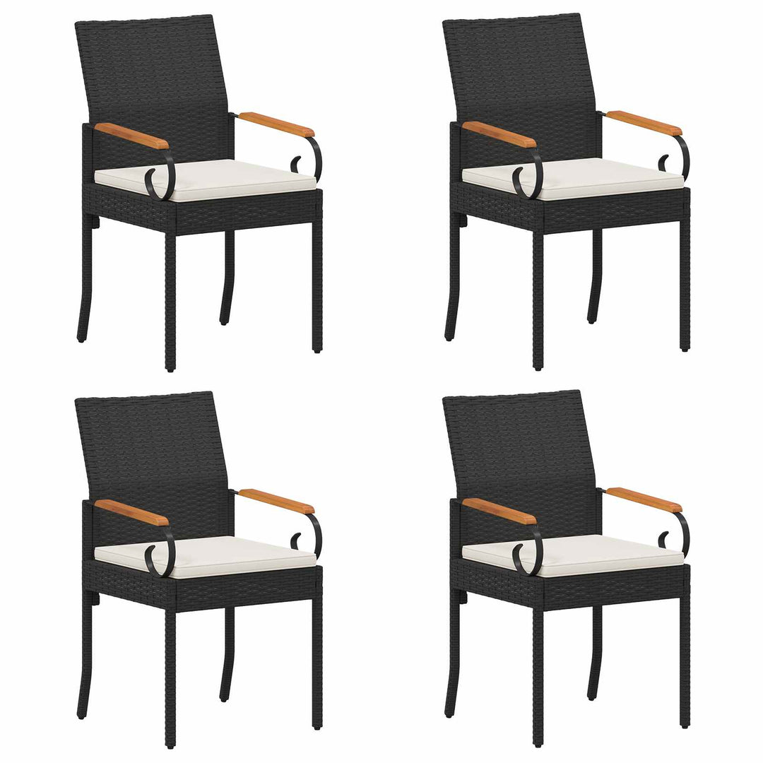 Havestole 4 stk. Sort og Cremehvid Polyrattan og akacietræ
