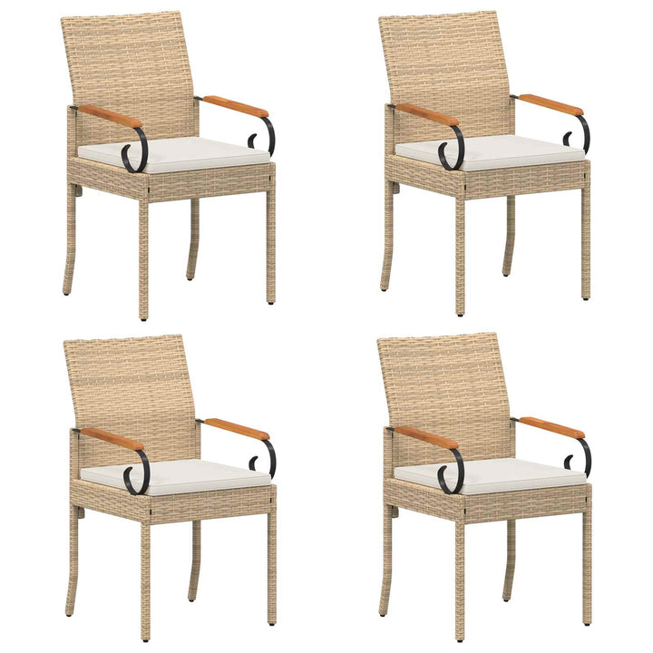 Havestole 4 stk. Beige og cremehvid Polyrattan og akacietræ