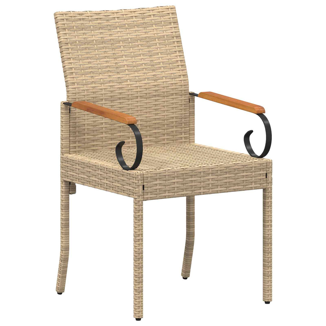 Havestole 4 stk. Beige og cremehvid Polyrattan og akacietræ