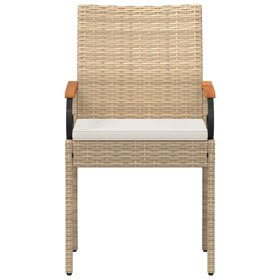 Havestole 4 stk. Beige og cremehvid Polyrattan og akacietræ