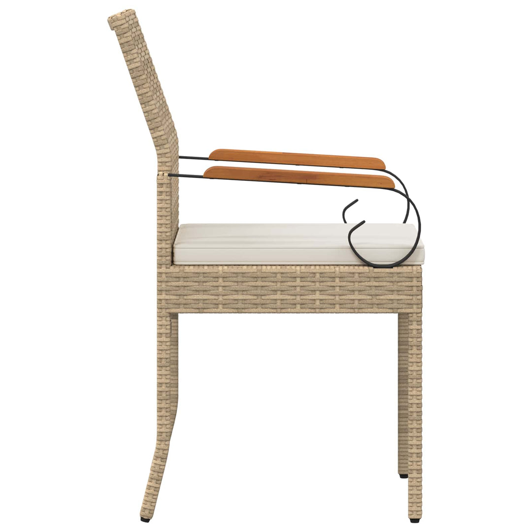Havestole 4 stk. Beige og cremehvid Polyrattan og akacietræ