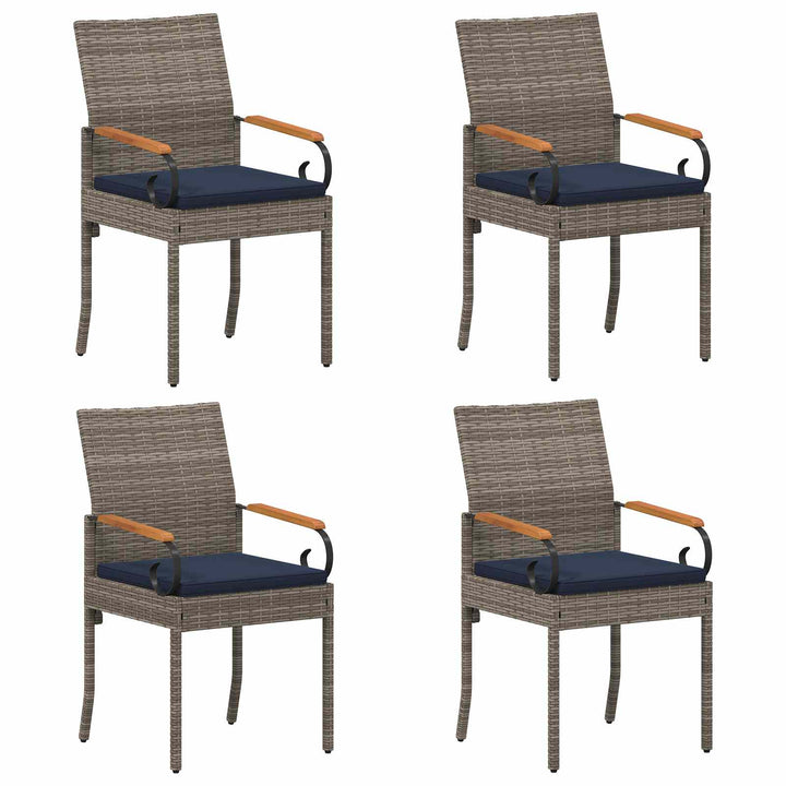 Havestole 4 stk. Grå og Marineblå Polyrattan og akacietræ