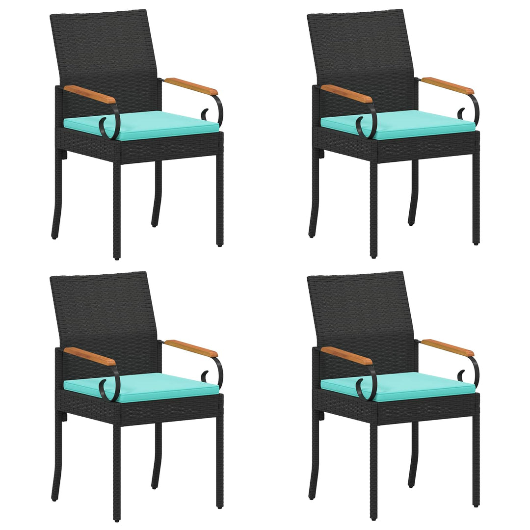 Havestole 4 stk. Sort og turkis Polyrattan og akacietræ