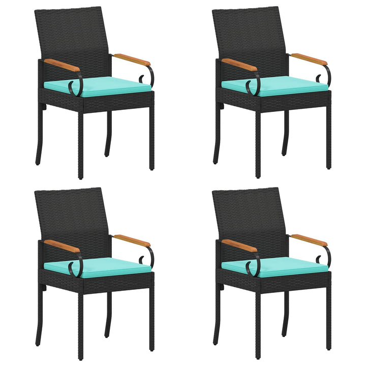 Havestole 4 stk. Sort og turkis Polyrattan og akacietræ