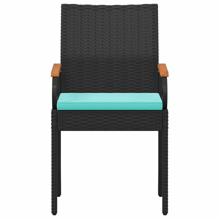 Havestole 4 stk. Sort og turkis Polyrattan og akacietræ