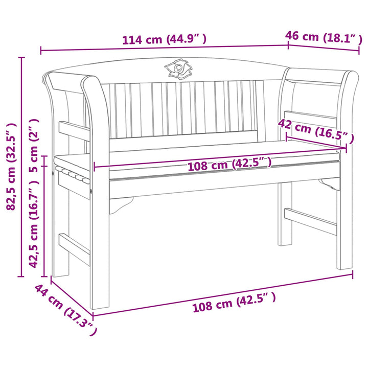 Rosebænk Cremehvid 114 x 46 x 82,5 cm Massivt Akacietræ