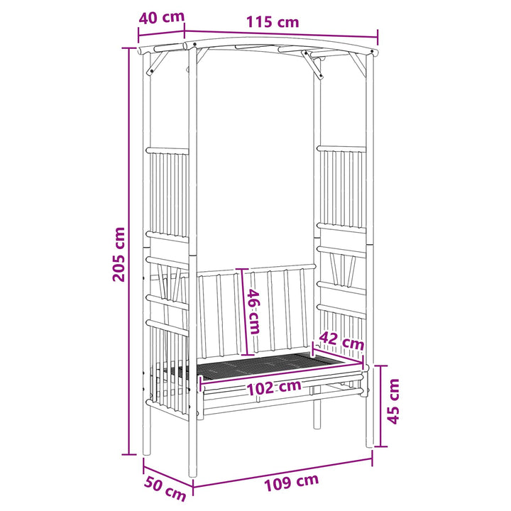 Havebue med Bænk 115 x 50 x 205 cm Bambus