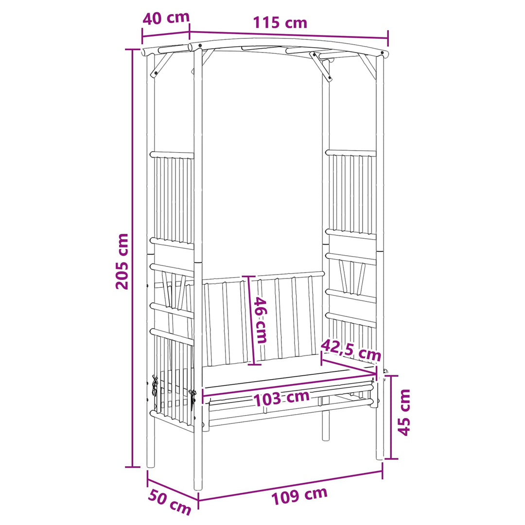Havebue med Bænk Cremehvid 115 x 50 x 205 cm Bambus