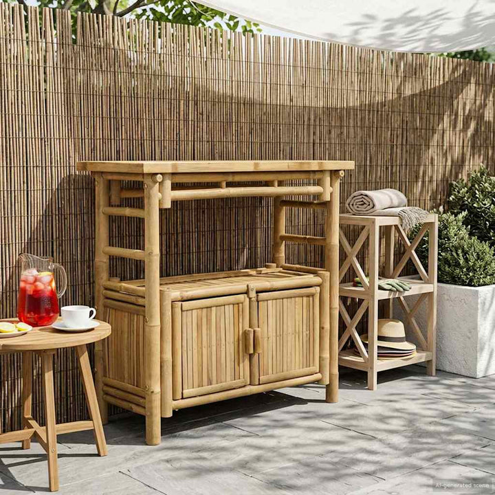 Konsolbord med hylde med dør Naturfarvet 80 x 35 x 75 cm Bambus
