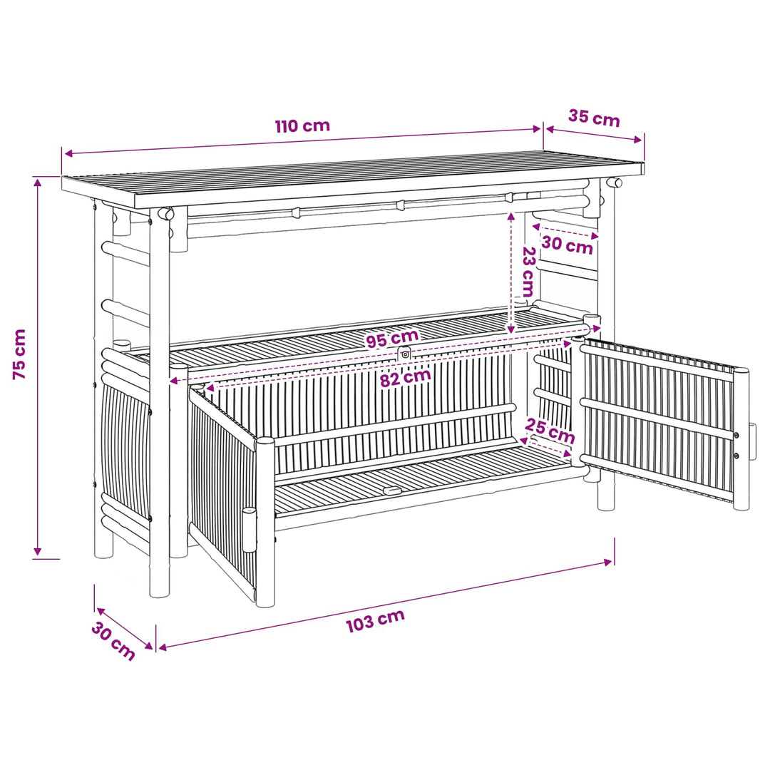 Konsolbord med hylde Naturfarvet 110 x 35 x 75 cm Bambus