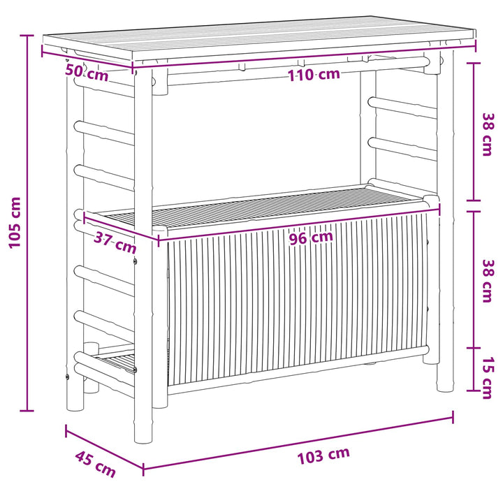 Udendørs barbord Naturfarvet 110 x 50 x 105 cm Bambus