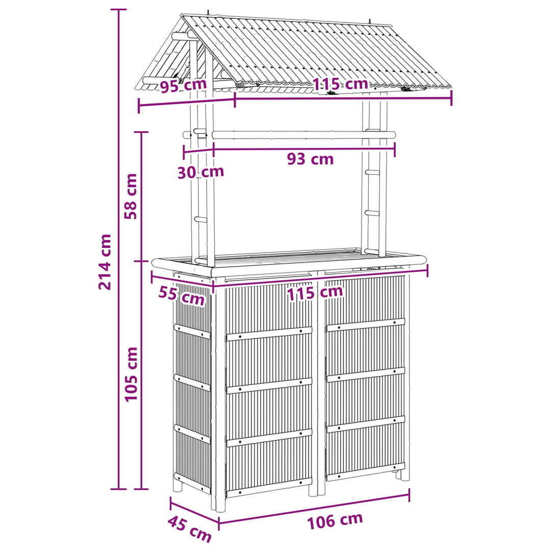 Udendørs barbord Naturfarvet 115 x 95 x 214 cm Bambus