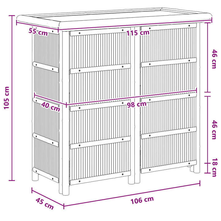 Udendørs barbord Naturfarvet 115 x 55 x 105 cm Bambus