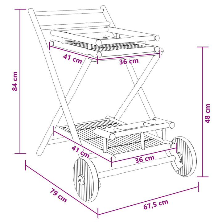 Serveringsvogn med hjul Naturfarvet 79 x 67,5 x 84 cm Bambus
