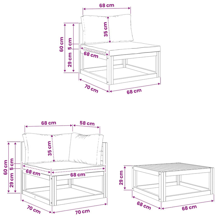 Sofa Sæt 5 stk. Naturfarvet Massivt Akacietræ