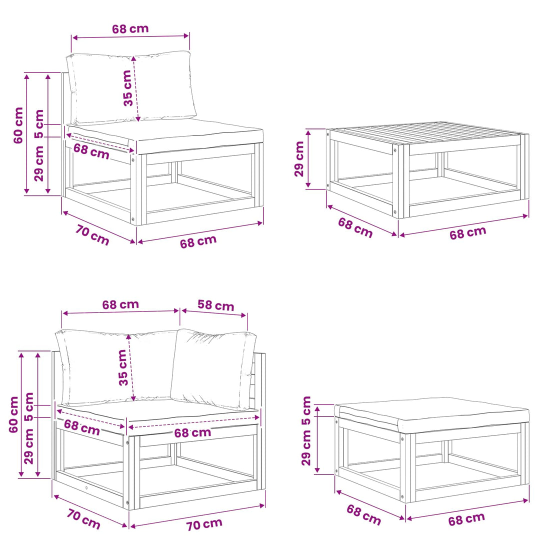 Sofa Sæt 6 stk. Naturfarvet Massivt Akacietræ