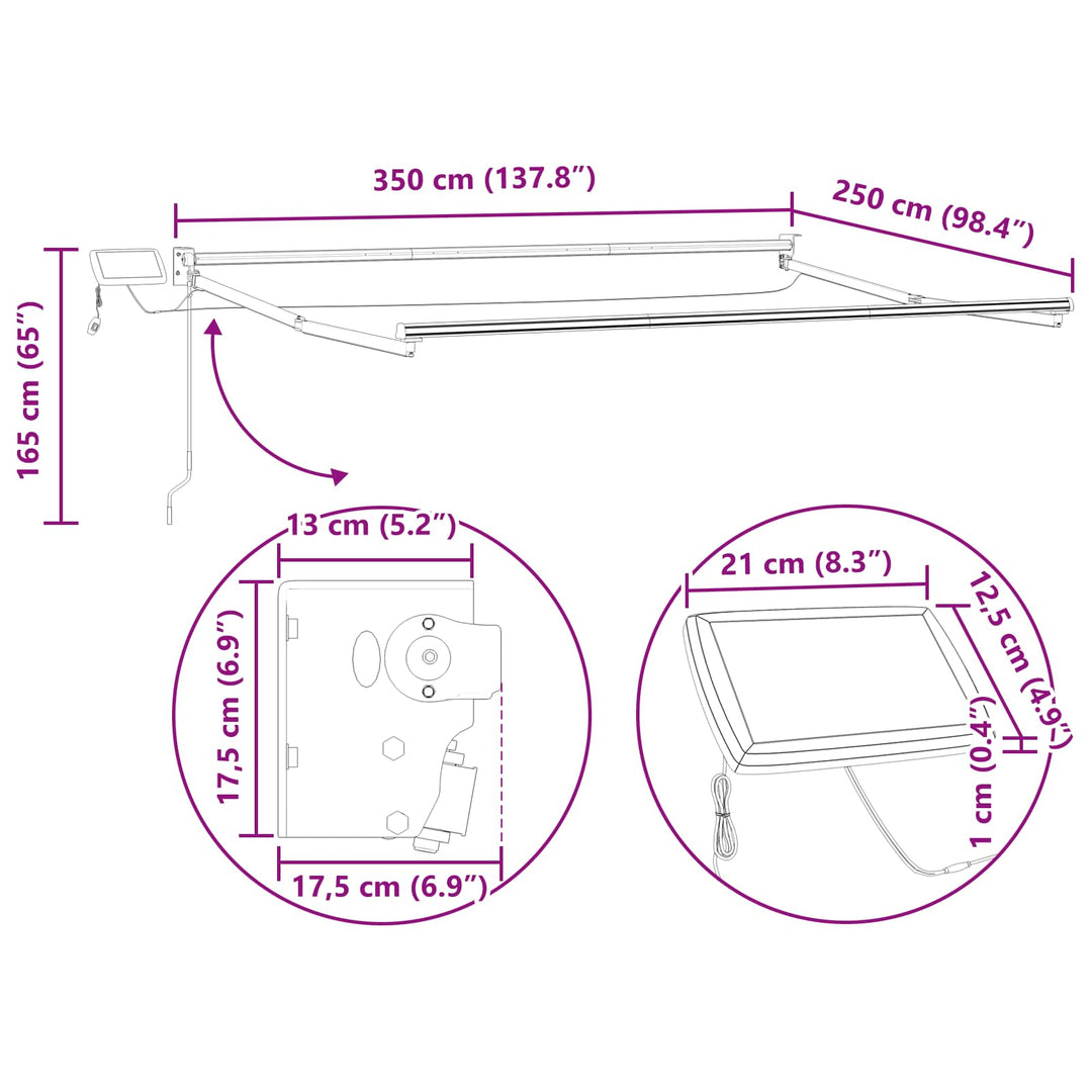 Elektrisk Utrækkelig Markiseramme Antracit 3,5 x 2,5 m