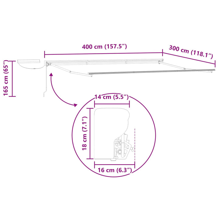 Elektrisk Utrækkelig Markiseramme Hvid 4 × 3 m Stål